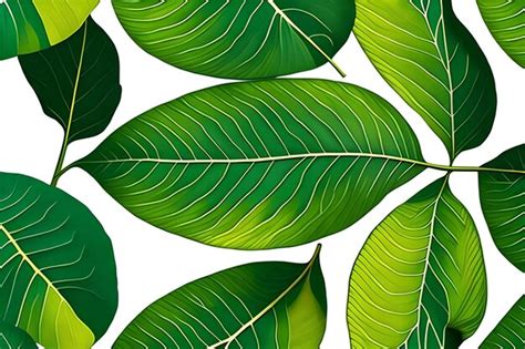 Premium AI Image | A green leaf with a pattern of tropical leaves.