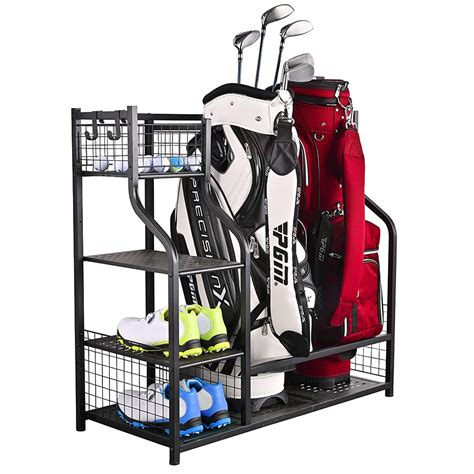 Buy Golf Bag Garage Storage Organizer Extra Large Size Golf Bag Rack Stand Holder Fits 2 Golf ...