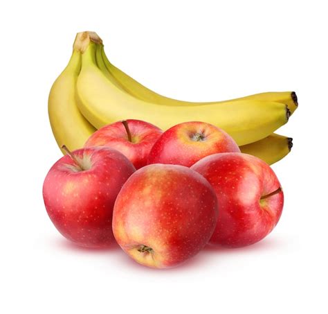 Premium Photo | Bunch of ripe bananas and red apples, isolated with shadow.