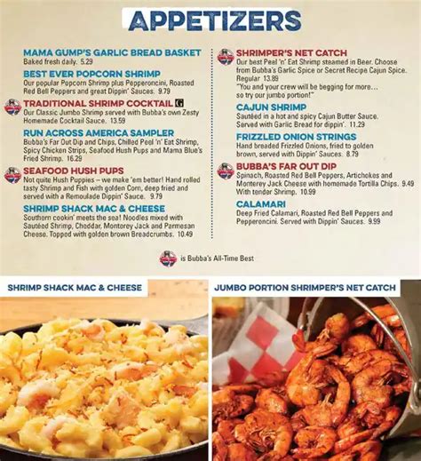 Menu at Bubba Gump Shrimp restaurant, Orlando