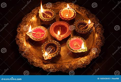 Diwali, Hindu Festival of Lights Celebration. Diya Oil Lamps Against Dark Background Stock Image ...