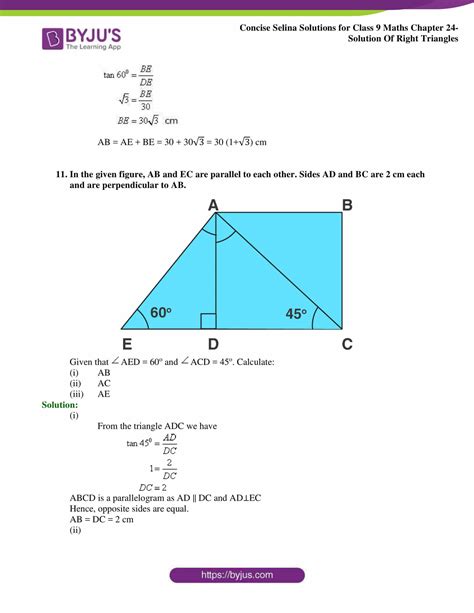 Selina Solutions Class 9 Concise Maths Chapter 24 Solution of Right Triangles -Download Free PDF