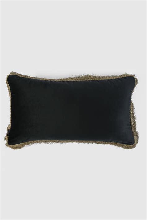 Velvet Fringe Lumbar Cushion Cover , Black – The Pillow Company