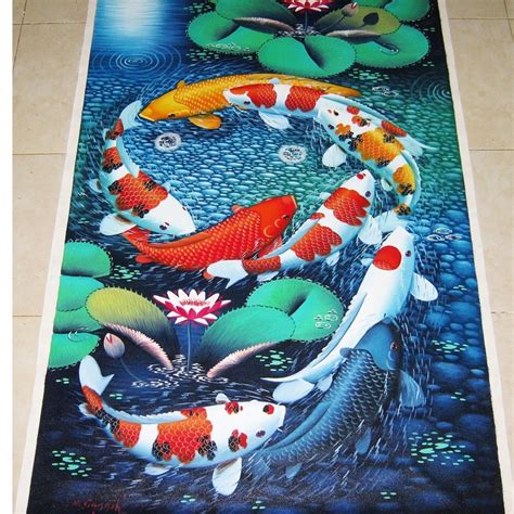 Jual Lukisan Ikan Koi 9 Membentuk Angka 9 ukuran besar 85 x 135 cm ...