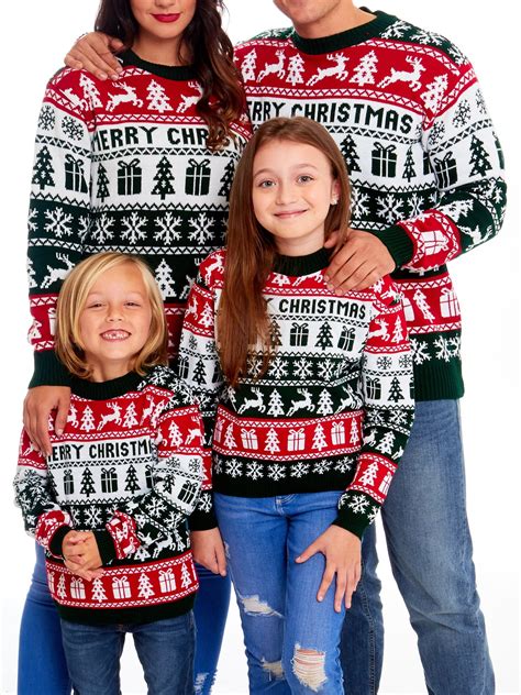 Family Matching Christmas Sweaters Long Sleeve Reindeer Pullovers Tops ...