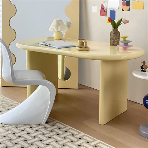 Oval Contemporary Office Desk Solid Wood Writing Desk for Home - 47.2"L ...