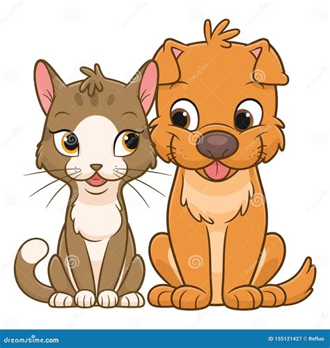 Cute cat and dog friends stock vector. Illustration of character ...