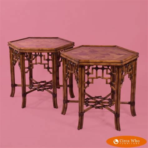 Pair of Burnt Bamboo Coconut Shell End Tables | Circa Who