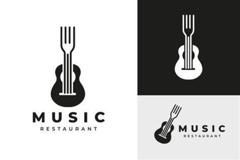 Guitar with Fork Music Restaurant Design Graphic by Key85 Creative · Creative Fabrica