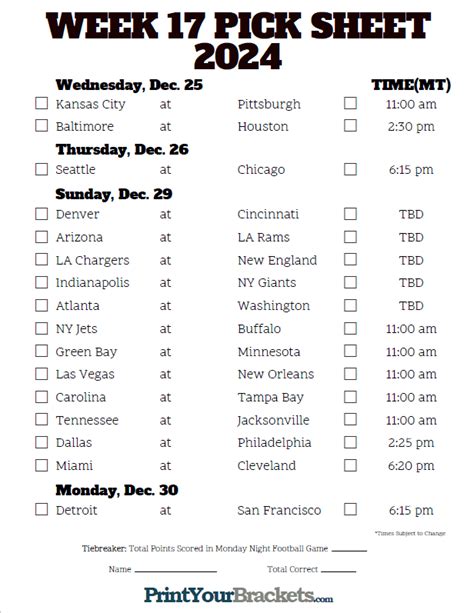 Printable Nfl Schedule Week 1