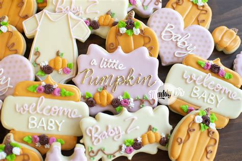 Pumpkin baby shower, fall baby shower, baby shower cookies, girl baby shower, girl baby, shower ...