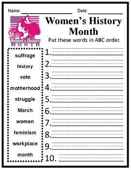 Women's History Month ABC Sort | Womens history month, Women in history ...