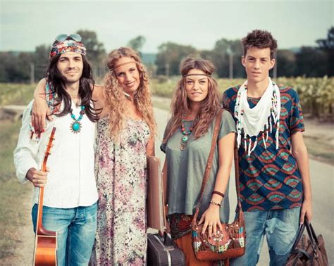 Hippie Group Walking on a Countryside Road — Stock Photo © william87 ...