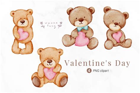 Watercolor Valentine's Day Teddy Bear (2636784)