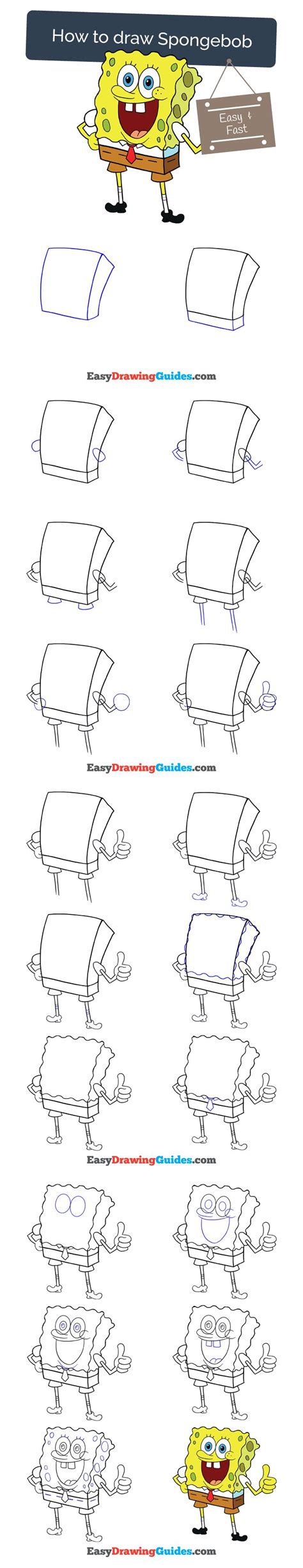 How to Draw Spongebob Squarepants - Really Easy Drawing Tutorial | Spongebob drawings, Step by ...