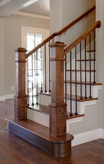 Bannister Custom Homes. Metal Balusters + Stained Banister + Painted Risers + Stained Treads ...