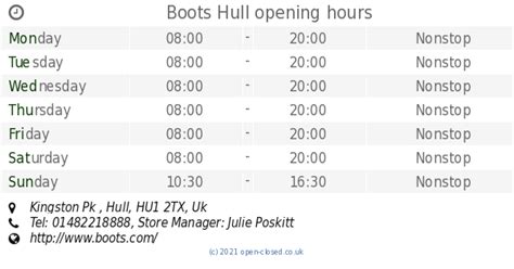 Boots Hull opening times, Kingston Pk