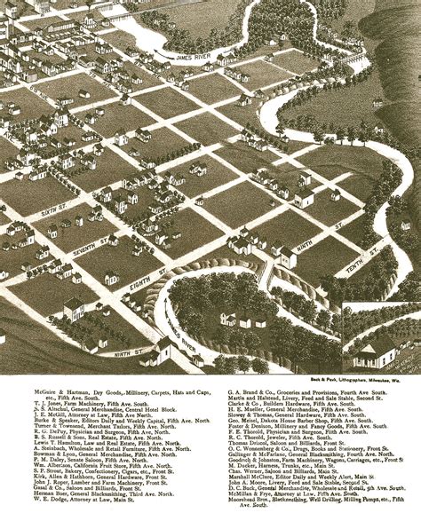 Jamestown, North Dakota in 1883 - Bird's Eye View Map, Aerial, Panorama, Vintage, Antique ...