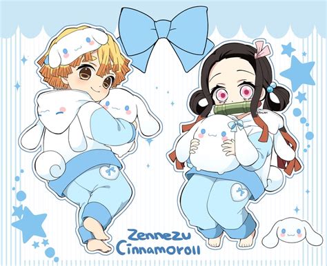 kamado nezuko, agatsuma zenitsu, and cinnamoroll (kimetsu no yaiba and 1 more) drawn by pori ...