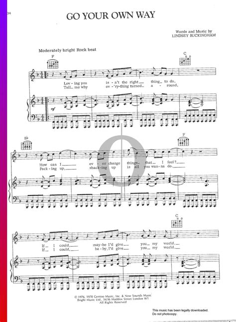 Go Your Own Way (Fleetwood Mac) Piano Sheet Music - OKTAV