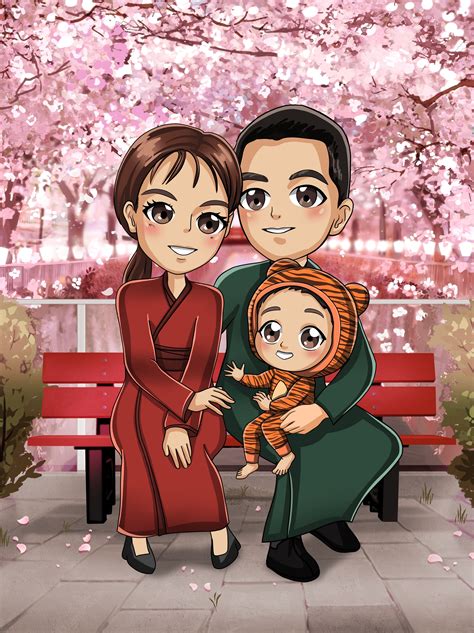 Digital custom anime-style family portrait | Etsy Parents' Day Gifts Shop | Anime style ...