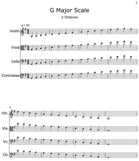 G Major Scale - Sheet music for Violin, Viola, Cello, Contrabass