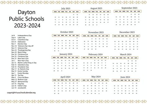 Dayton Public Schools Calendar with Holidays 2023-2024