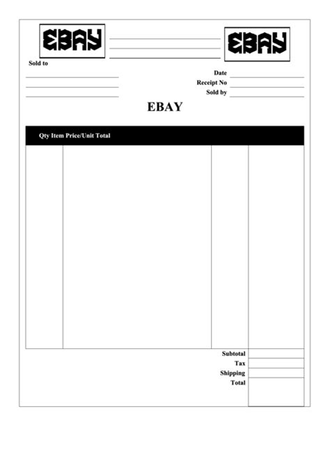 Ebay Receipt Template printable pdf download