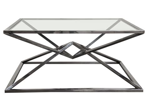 Diamond Sofa Aria Square Stainless Steel Cocktail Table with Polished Black Finish Base & Clear ...