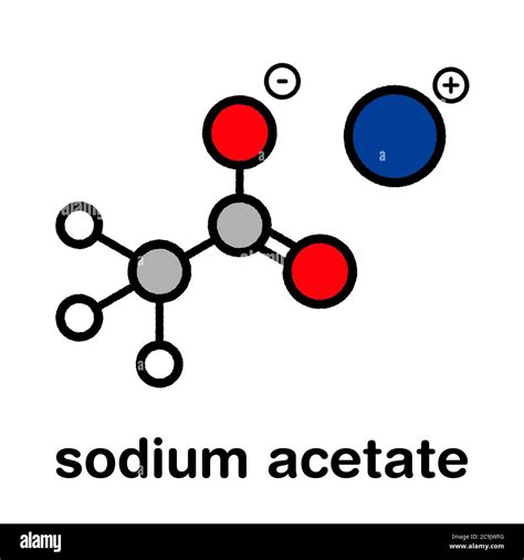 Sodium acetate, chemical structure. Stylized skeletal formula (chemical ...