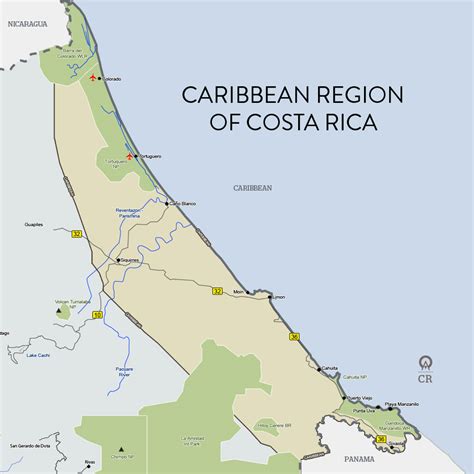 Map of Costa Rica's Caribbean