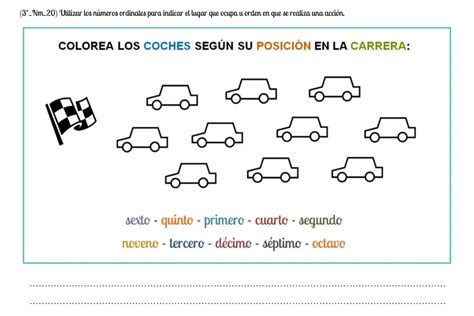 Ejercicios de Números Ordinales para Niños de Primer Grado Aprendizaje ...