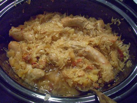 Flavors by Four: Slow Cooker Bratwurst & Sauerkraut