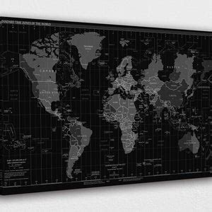 Black View World Map Canvas Wall Art Design Poster Print Decor for Home & Office Decoration I ...