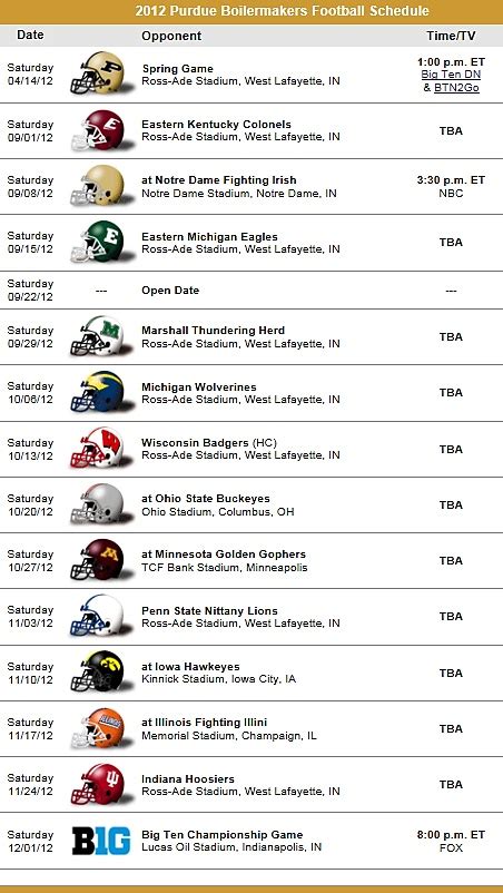 Purdue Boilermakers Football Team 2012 Schedule | Purdue University ...