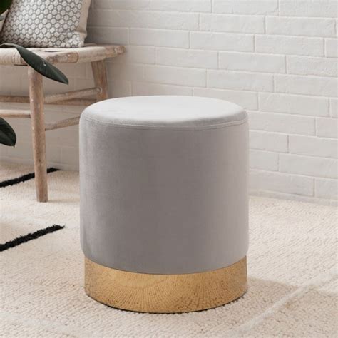 Grey Velvet Footstool With Gold Base | Footstools