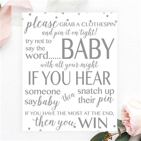 Don't Say Baby Sign - Grey Confetti Printable - Pretty Collected