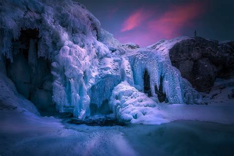 Download Sunset Ice Frozen Nature Waterfall HD Wallpaper