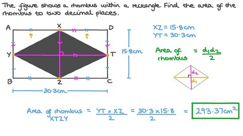 Question Video: Finding the Area of a Rhombus Inscribed in a Rectangle | Nagwa