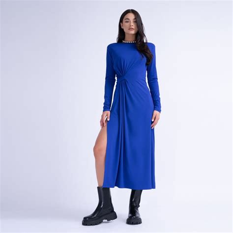 Electric Blue Midi Dress With Side-Knot | BLUZAT | Wolf & Badger