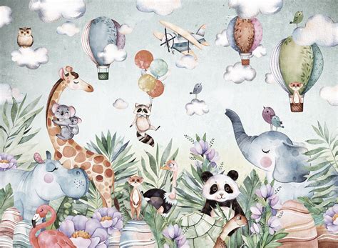 JUNGLE Tropical Wallpaper for Children With Animals / Kids Safari ...