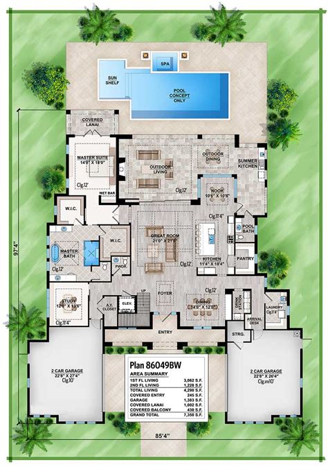 Florida House Plan with Open Layout - 86049BW | Architectural Designs - House Plans