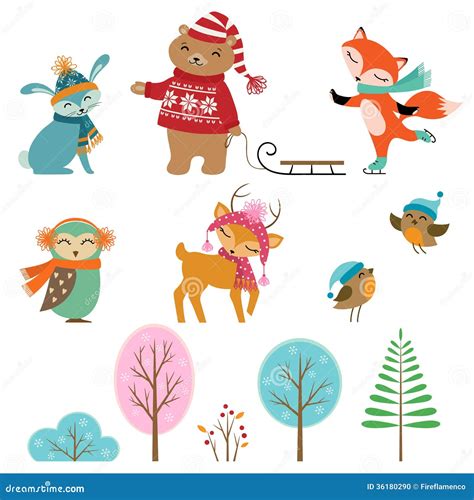 Animaux mignons d'hiver illustration de vecteur. Illustration du chandail - 36180290