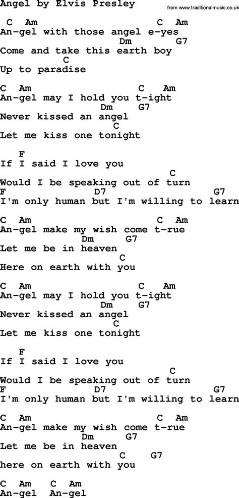 Angel, by Elvis Presley - lyrics and chords