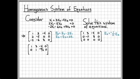 Linear Algebra Example Problems - Homogeneous System of Equations - YouTube