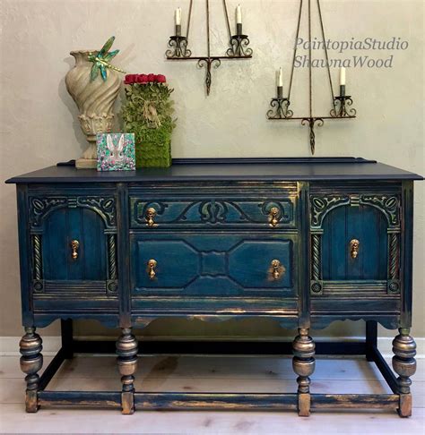 Blue Buffet Sideboard Jacobean Dresser Console Green #Diningroomideas | Vintage sideboard ...