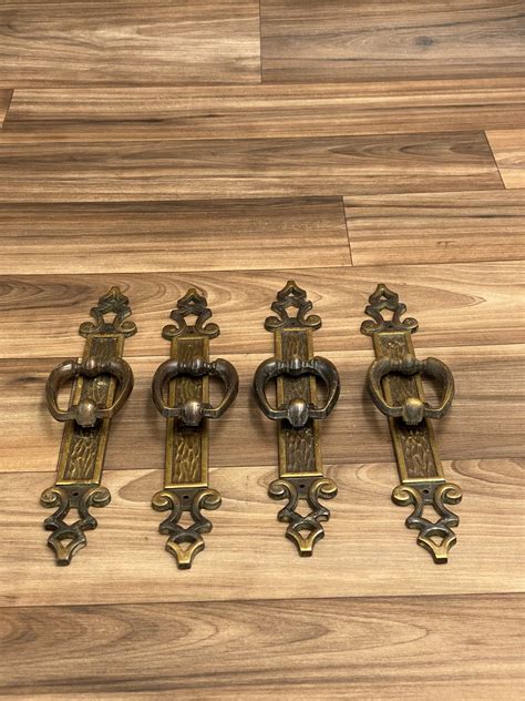 Vintage Carriage House Cabinet Pulls handles, Reclaimed Hardware, Set of 4, Ornate antiqued ...