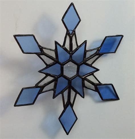 Stained Glass Blue Snowflake with clear textured glue chip glass