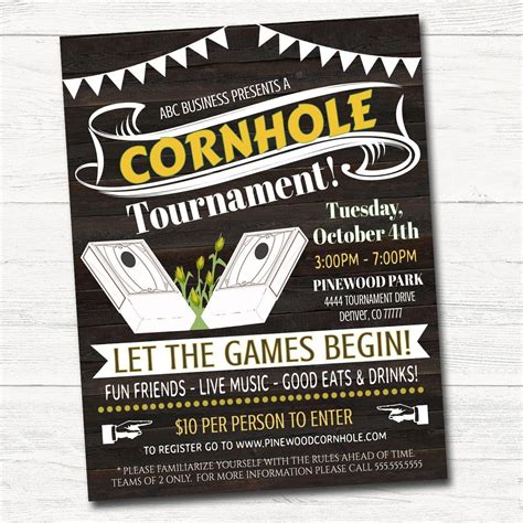 Cornhole Tournament Invite Flyer - Editable DIY Template | Fiesta