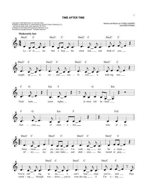 Time After Time by Cyndi Lauper Sheet Music for Easy Lead Sheet / Fake Book at Sheet Music Direct